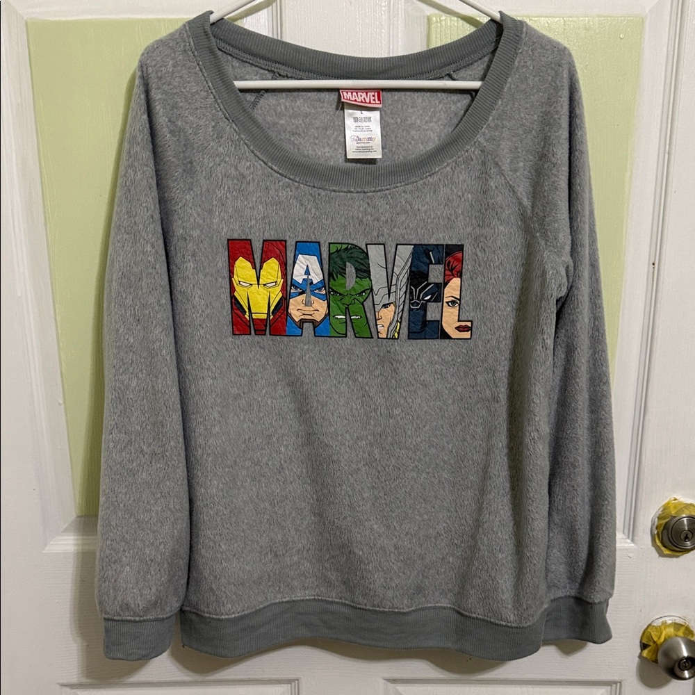 (1794) Marvel Women's Gray Sweater with Colorful Logo, Size: Large